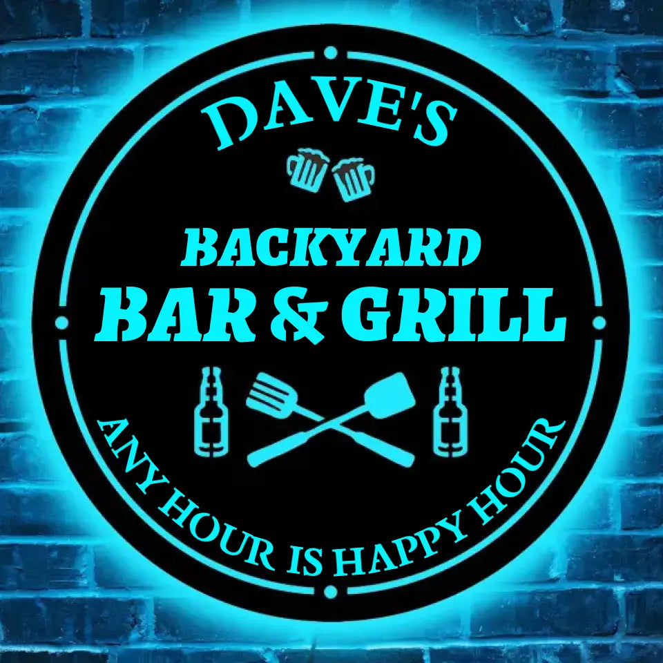 Personalized LED Color Changing Backyard Bar & Grill Sign