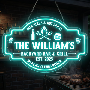 Personalized LED Color Changing Acrylic Backyard Bar & Grill Burger Sign