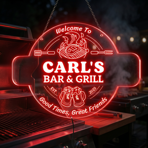 Personalized LED Color Changing Acrylic Barbeque Bar & Grill Sign