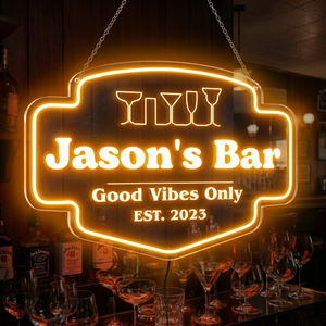 Personalized LED Color Changing Acrylic Bar w/Glasses Sign
