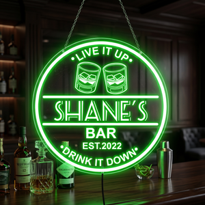 Personalized LED Color Changing Acrylic Double Glass Bar Sign