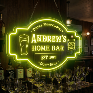 Personalized LED Color Changing Acrylic Home Bar w/Glasses Sign