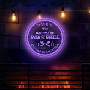 Personalized LED Color Changing Backyard Bar & Grill Sign
