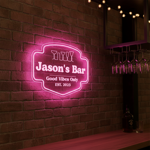 Personalized LED Color Changing Acrylic Bar w/Glasses Sign