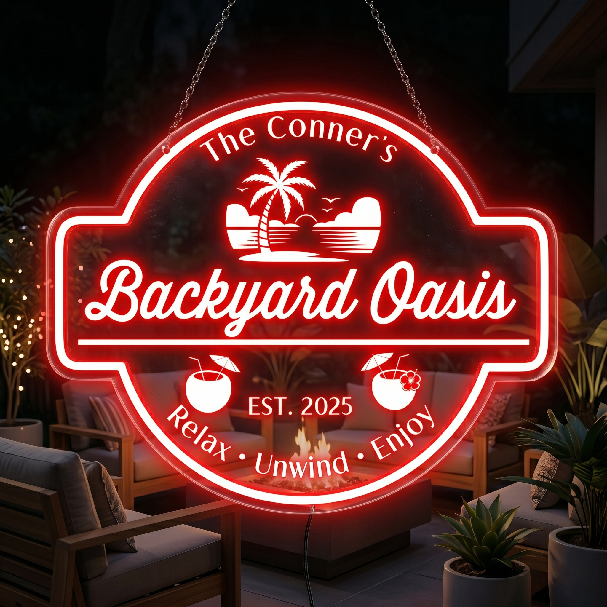 Personalized LED Color Changing Acrylic Backyard Oasis Sign – The Beer ...