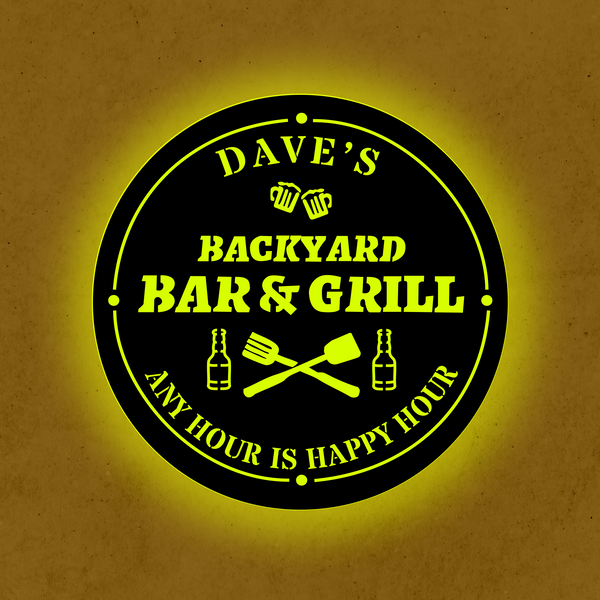 Personalized LED Color Changing Backyard Bar & Grill Sign