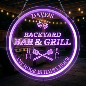 Personalized LED Color Changing Backyard Bar & Grill Sign