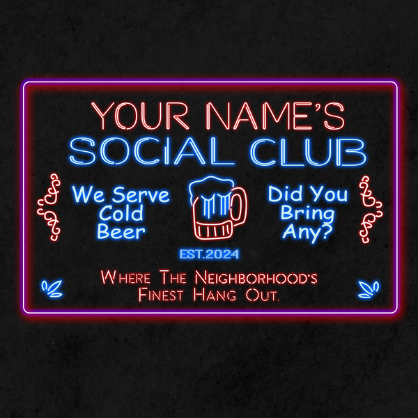 Personalized Social Club Two Colors Home Bar LED Sign   (Three Sizes)