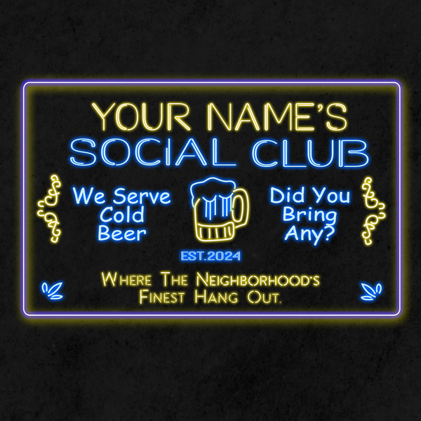 Personalized Social Club Two Colors Home Bar LED Sign   (Three Sizes)