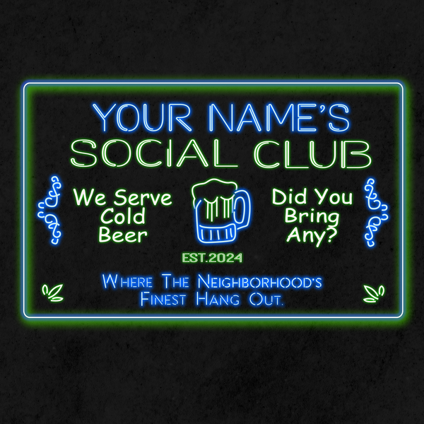 Personalized Social Club Two Colors Home Bar LED Sign   (Three Sizes)