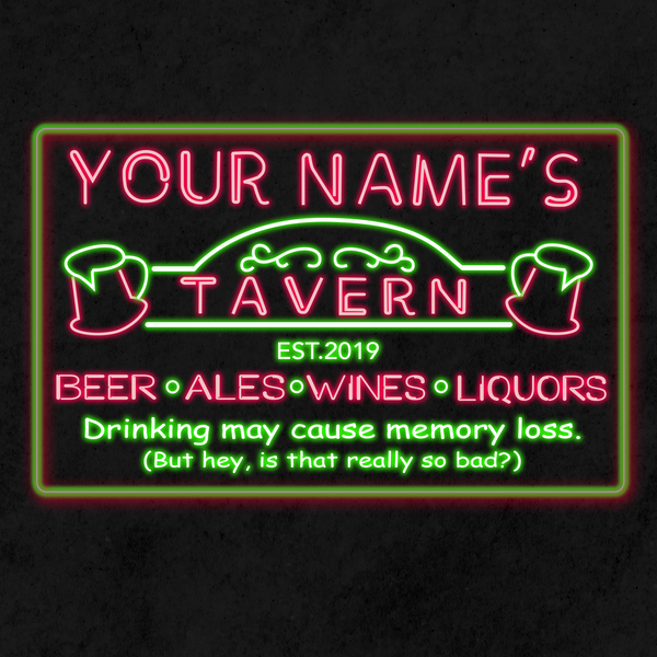 Personalized Tavern Two Colors Home Bar LED Sign (Three Sizes)