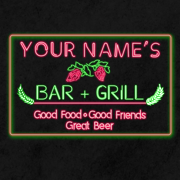 Personalized New Bar & Grill Two Colors Home Bar LED Sign (Three Sizes)