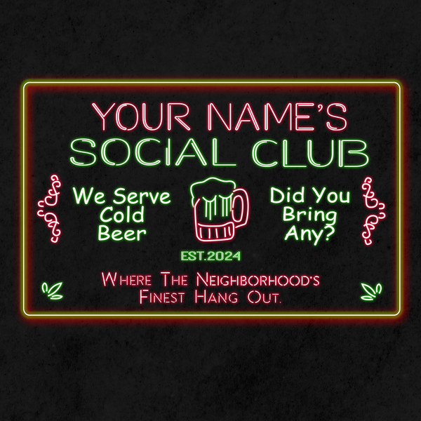 Personalized Social Club Two Colors Home Bar LED Sign   (Three Sizes)