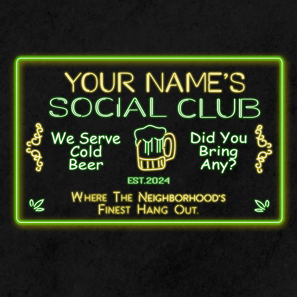 Personalized Social Club Two Colors Home Bar LED Sign   (Three Sizes)