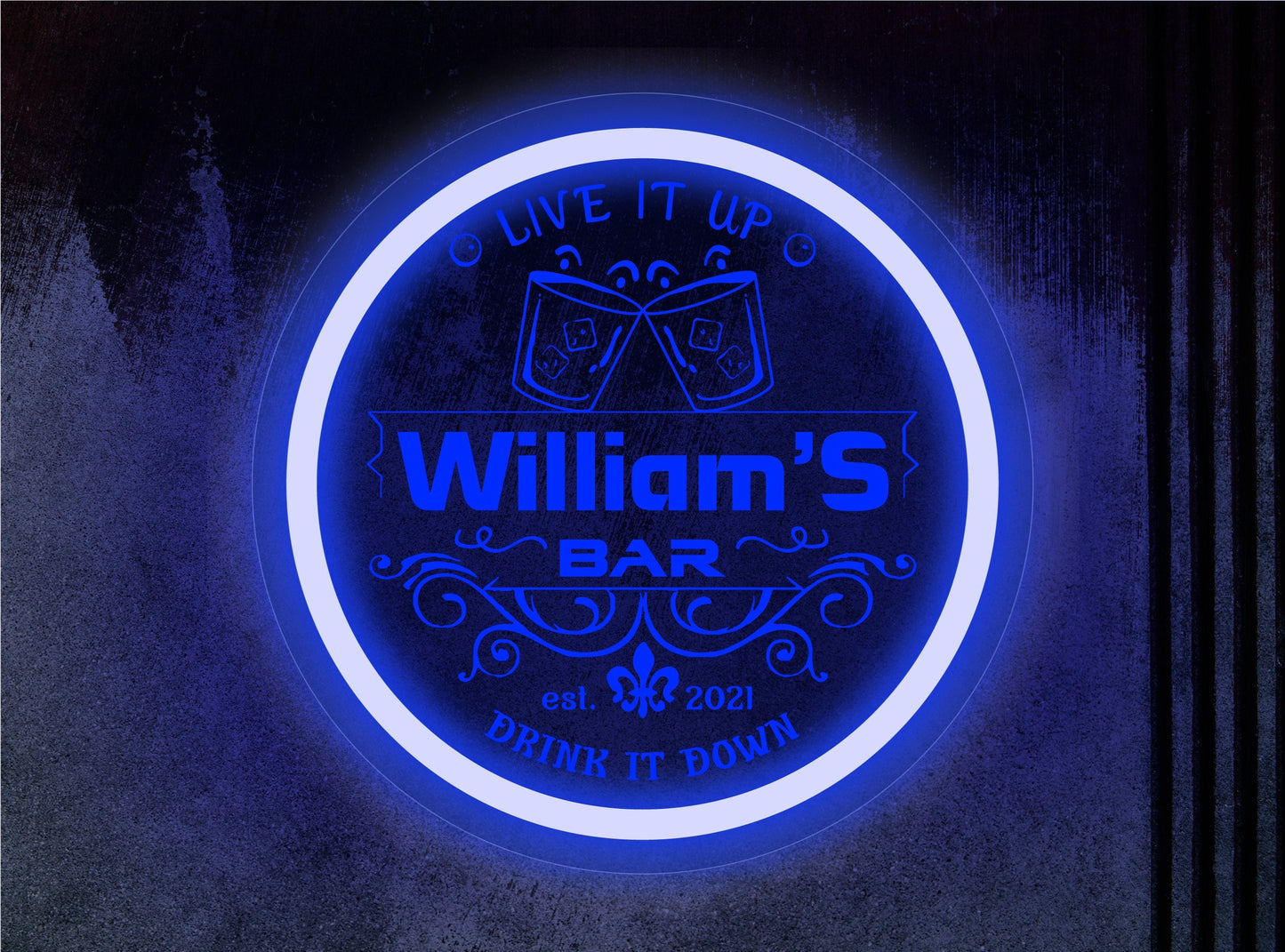 Personalized LED Color Changing Acrylic Two Glasses Bar Sign
