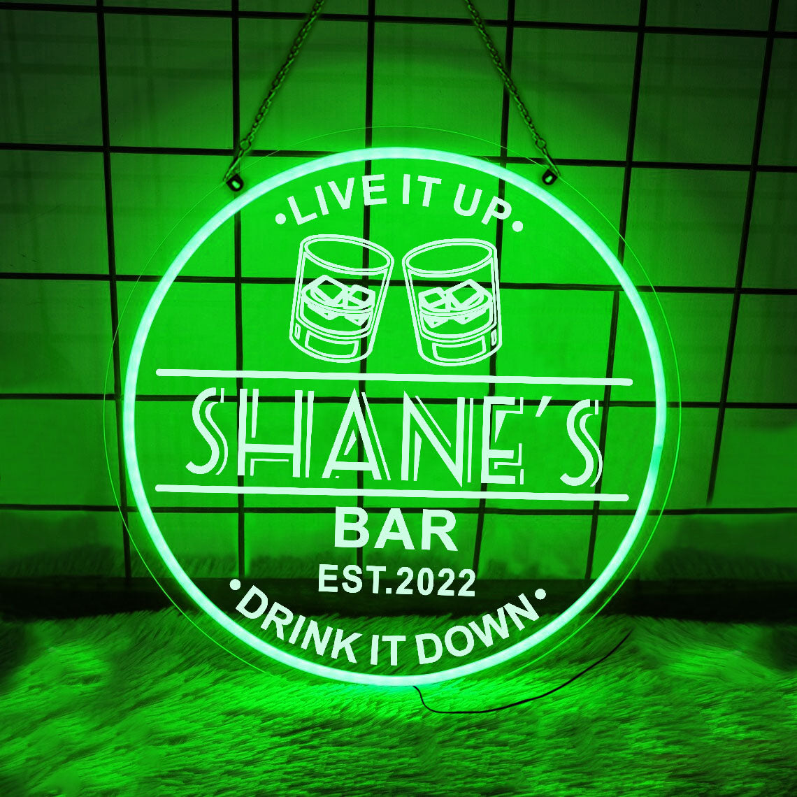 Personalized LED Color Changing Acrylic Double Glass Bar Sign