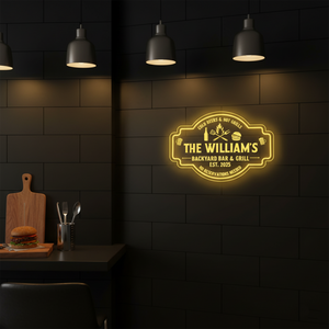Personalized LED Color Changing Acrylic Backyard Bar & Grill Burger Sign