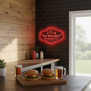 Personalized LED Color Changing Acrylic Backyard Bar & Grill Burger Sign