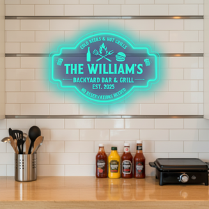 Personalized LED Color Changing Acrylic Backyard Bar & Grill Burger Sign
