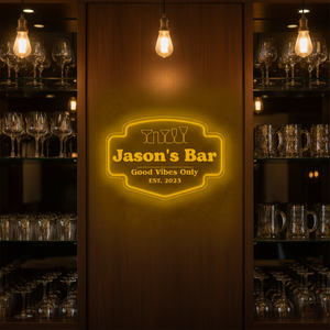 Personalized LED Color Changing Acrylic Bar w/Glasses Sign