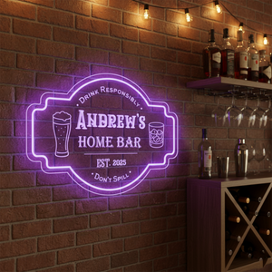 Personalized LED Color Changing Acrylic Home Bar w/Glasses Sign