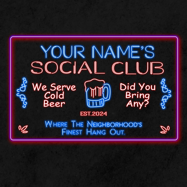 Personalized Social Club Two Colors Home Bar LED Sign   (Three Sizes)