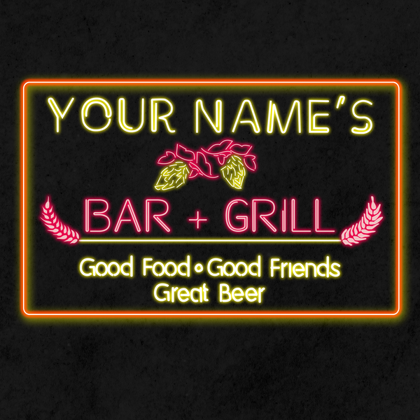 Personalized New Bar & Grill Two Colors Home Bar LED Sign (Three Sizes)