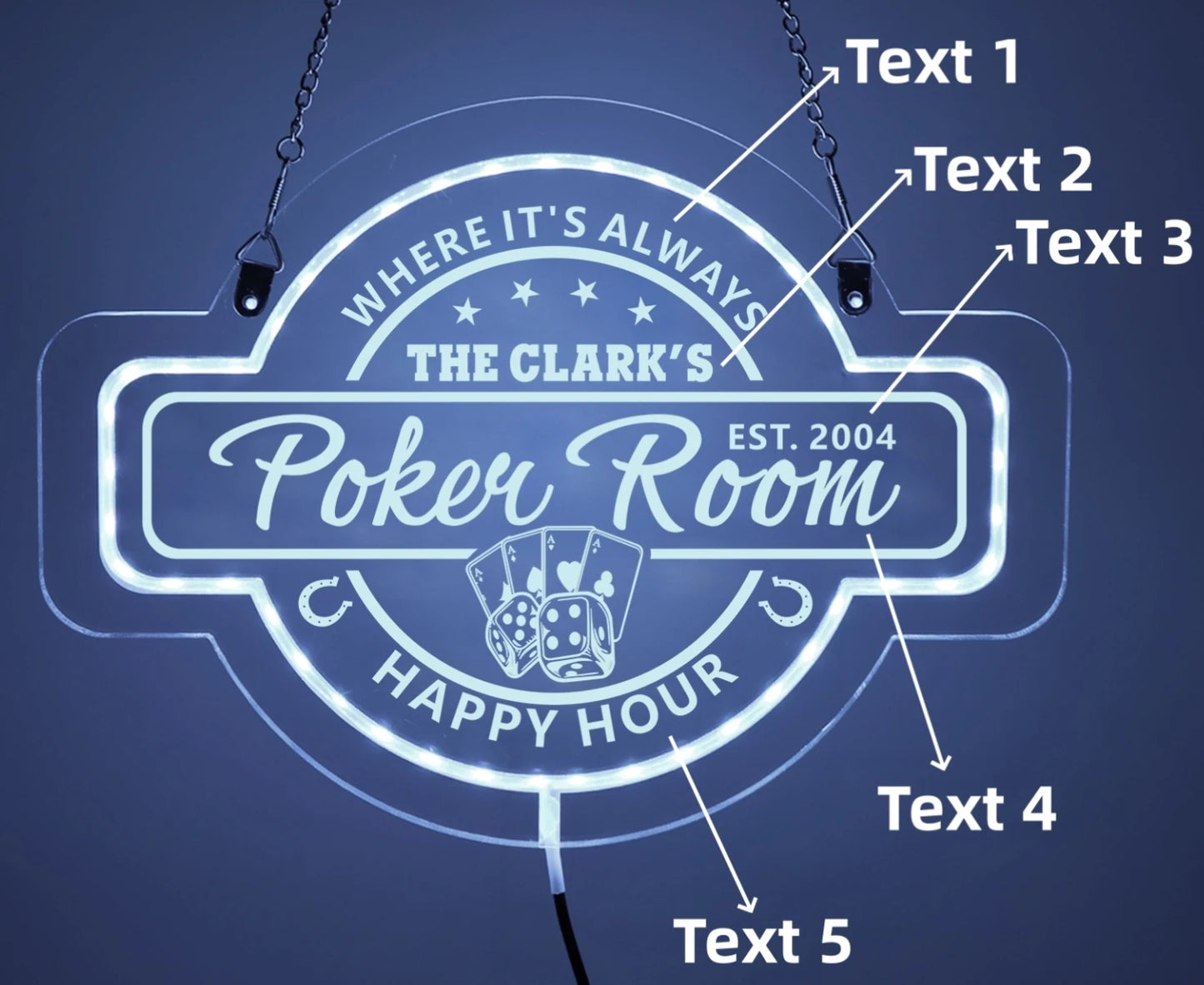 Personalized LED Color Changing Acrylic Poker Room Bar Sign