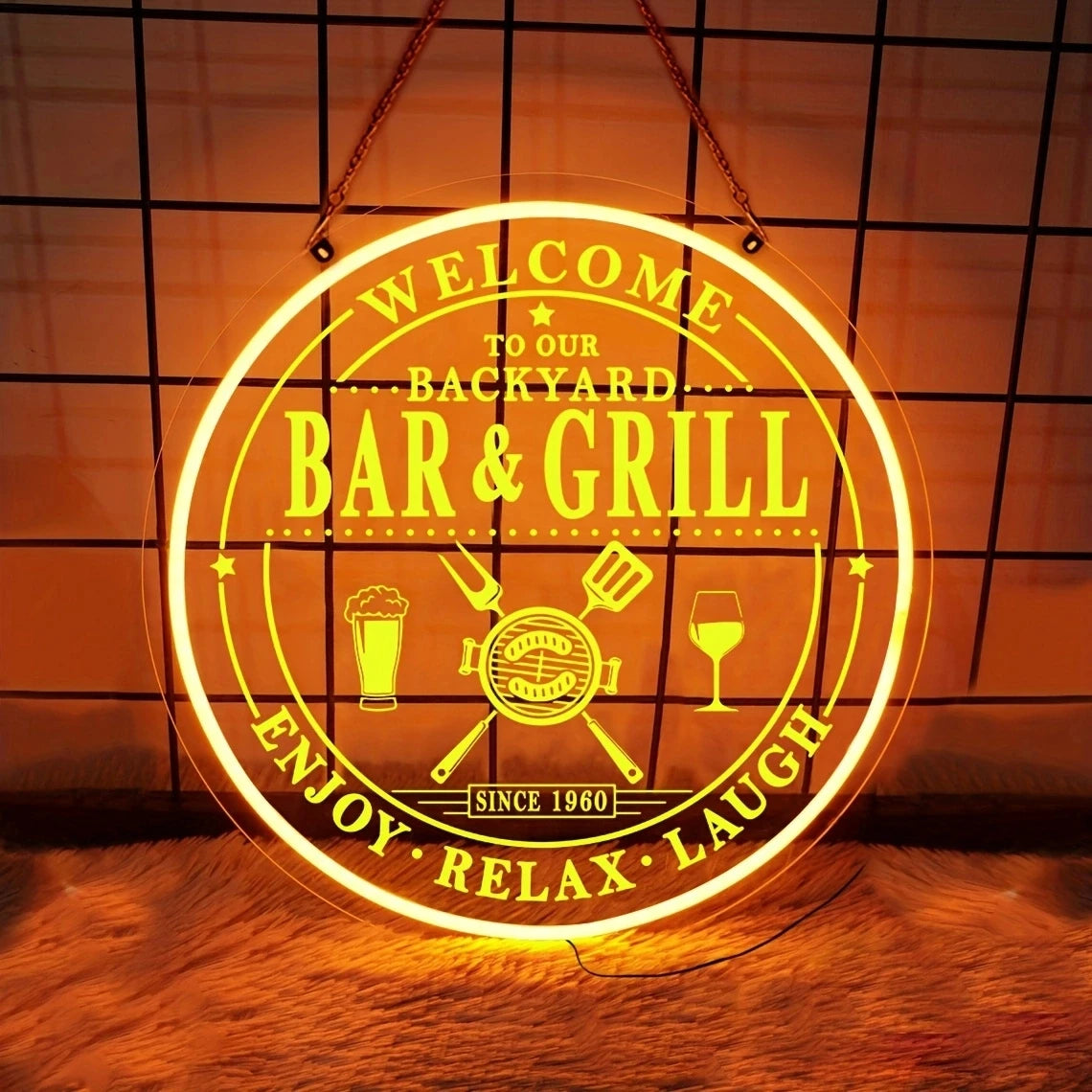 Personalized LED Color Changing Acrylic Bar & Grill Sign