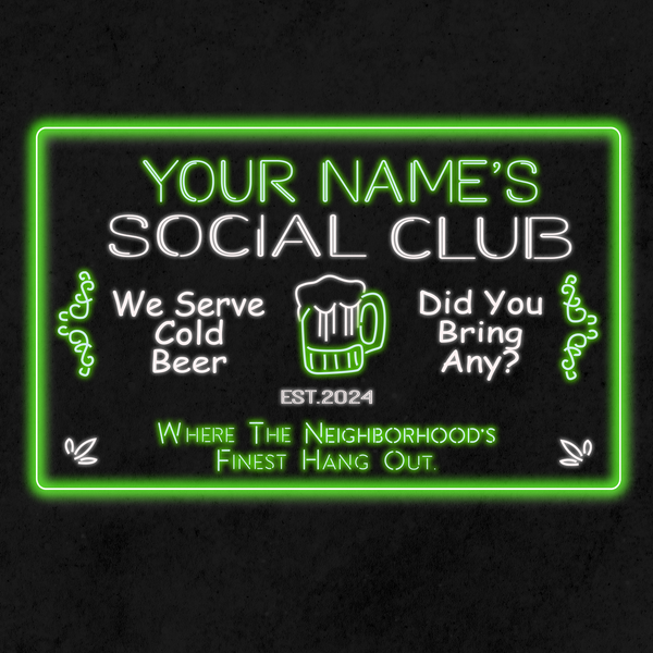 Personalized Social Club Two Colors Home Bar LED Sign   (Three Sizes)