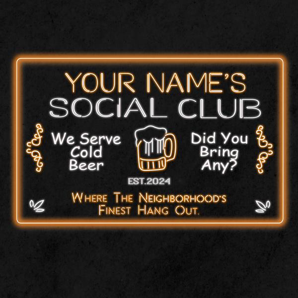 Personalized Social Club Two Colors Home Bar LED Sign   (Three Sizes)