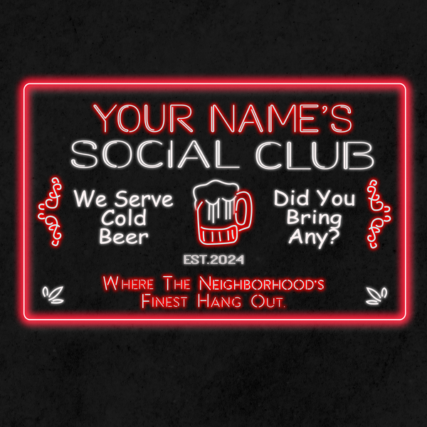 Personalized Social Club Two Colors Home Bar LED Sign   (Three Sizes)