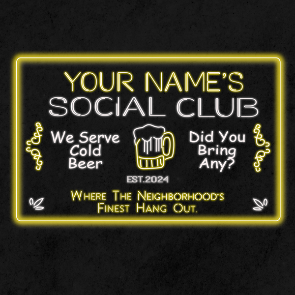 Personalized Social Club Two Colors Home Bar LED Sign   (Three Sizes)