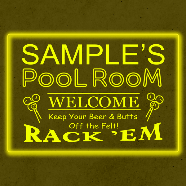 Personalized Pool Room Rack 'em Bar Beer LED Sign (Three Sizes)