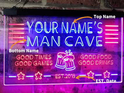 Personalized Beer Mug Two Colors Man Cave LED Sign (Three Sizes)