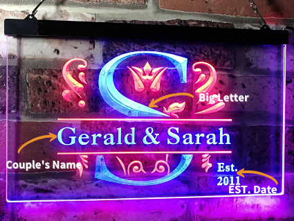 Personalized Couples Name Two Color LED Sign (Three Sizes)