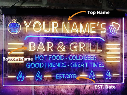 Personalized Bar & Grill Two Colors LED Sign (Three Sizes)