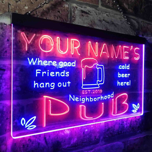 Personalized Neighborhood Pub Two Colors Home Bar LED Sign (Three Size ...