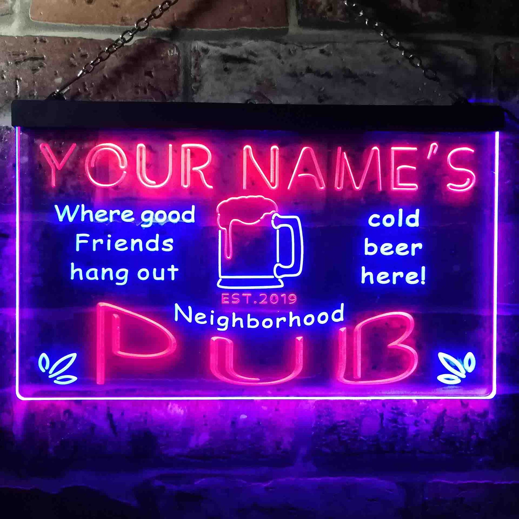 Personalized Neighborhood Pub Two Colors Home Bar LED Sign (Three Size ...