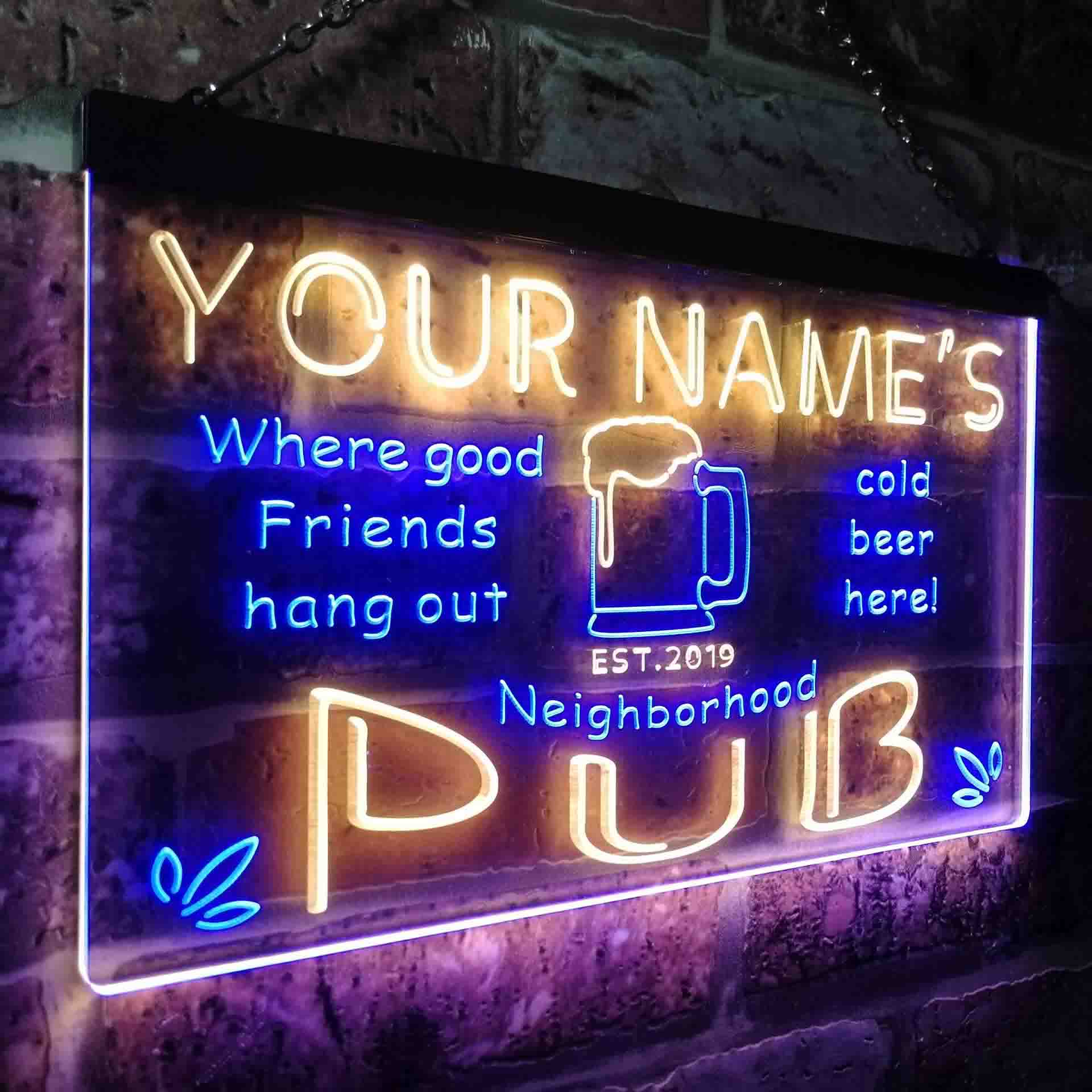 Personalized Neighborhood Pub Two Colors Home Bar LED Sign (Three Sizes) LED Signs - The Beer Lodge