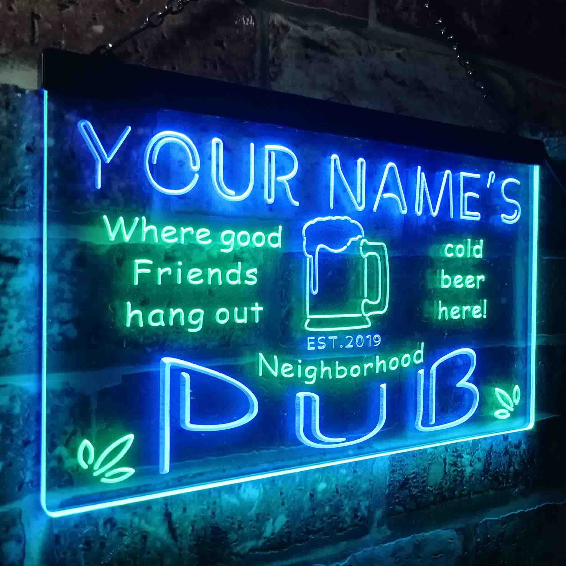 Personalized Neighborhood Pub Two Colors Home Bar LED Sign (Three Size ...