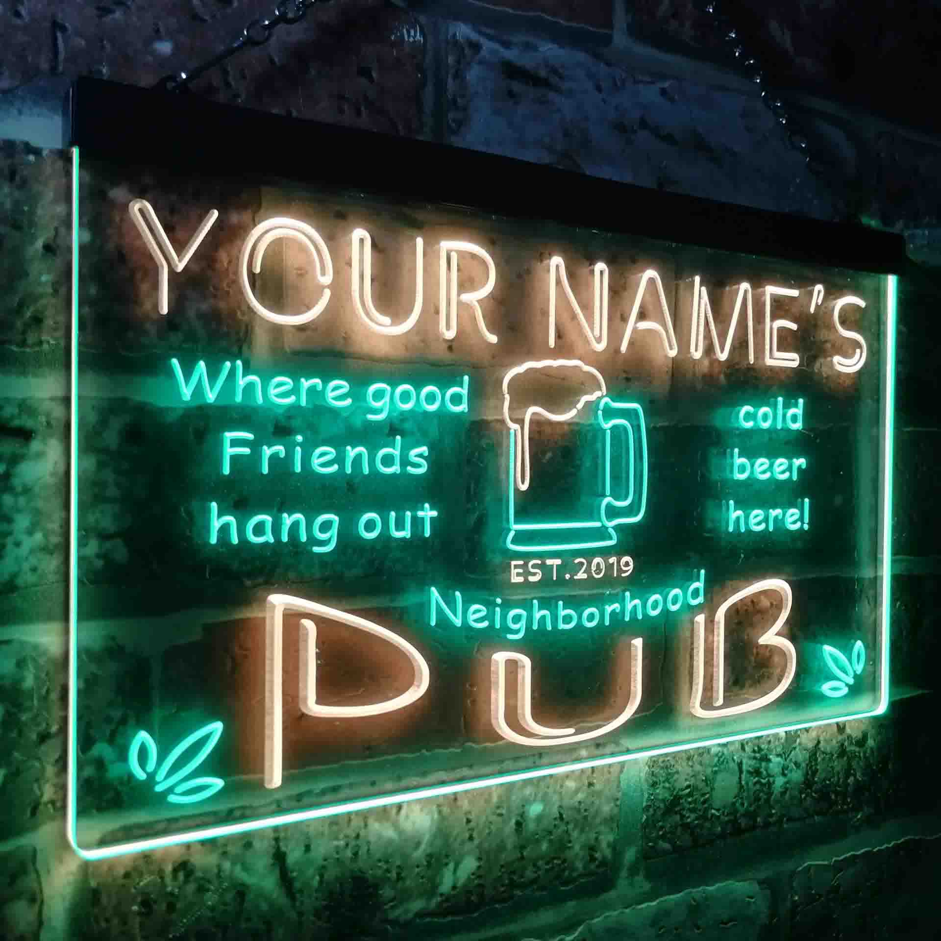 Personalized Neighborhood Pub Two Colors Home Bar LED Sign (Three Size ...