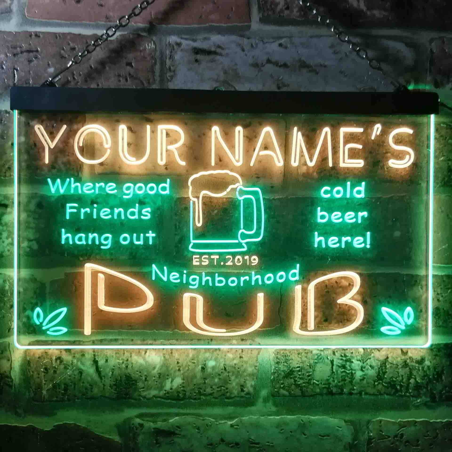 Personalized Neighborhood Pub Two Colors Home Bar LED Sign (Three Size ...