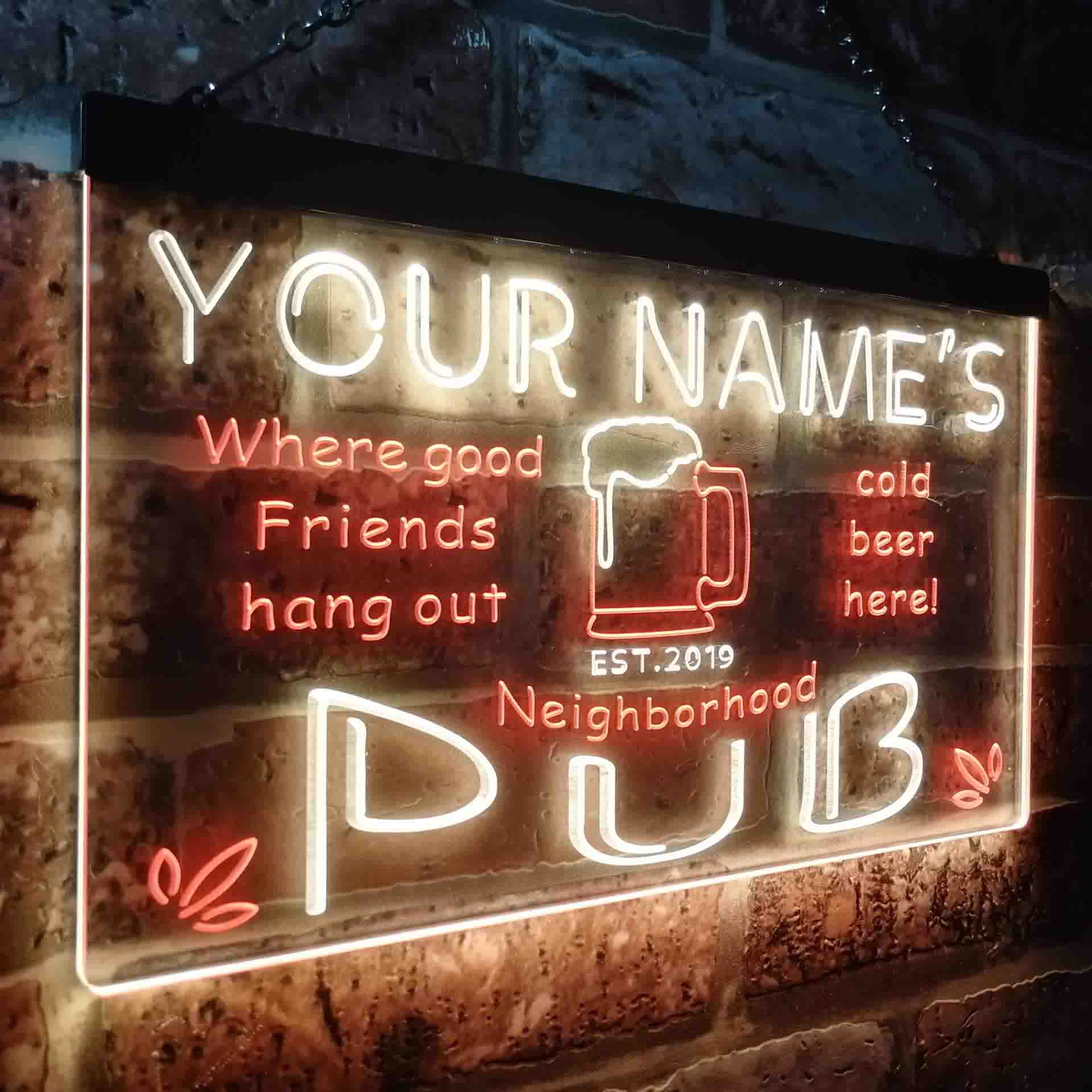 Personalized Neighborhood Pub Two Colors Home Bar LED Sign (Three Size ...