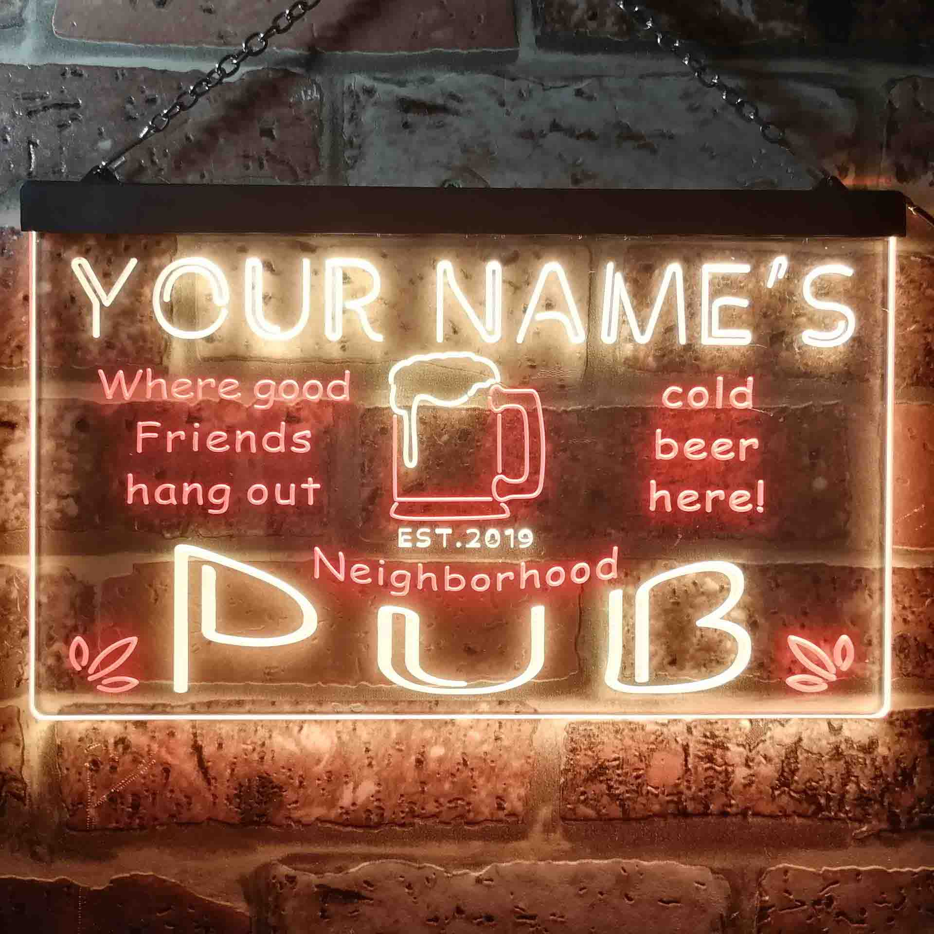 Personalized Neighborhood Pub Two Colors Home Bar LED Sign (Three Size ...