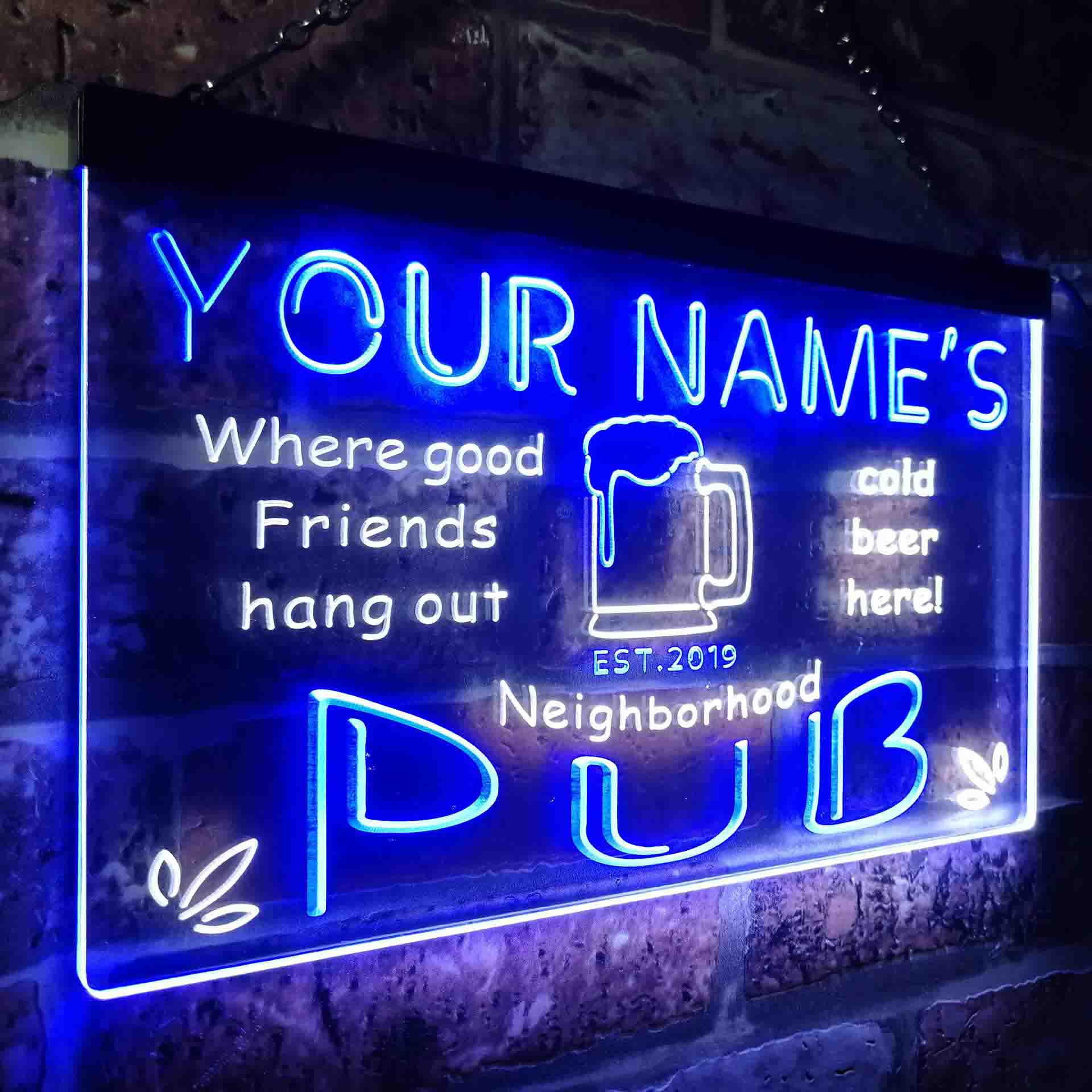 Personalized Neighborhood Pub Two Colors Home Bar LED Sign (Three Size ...