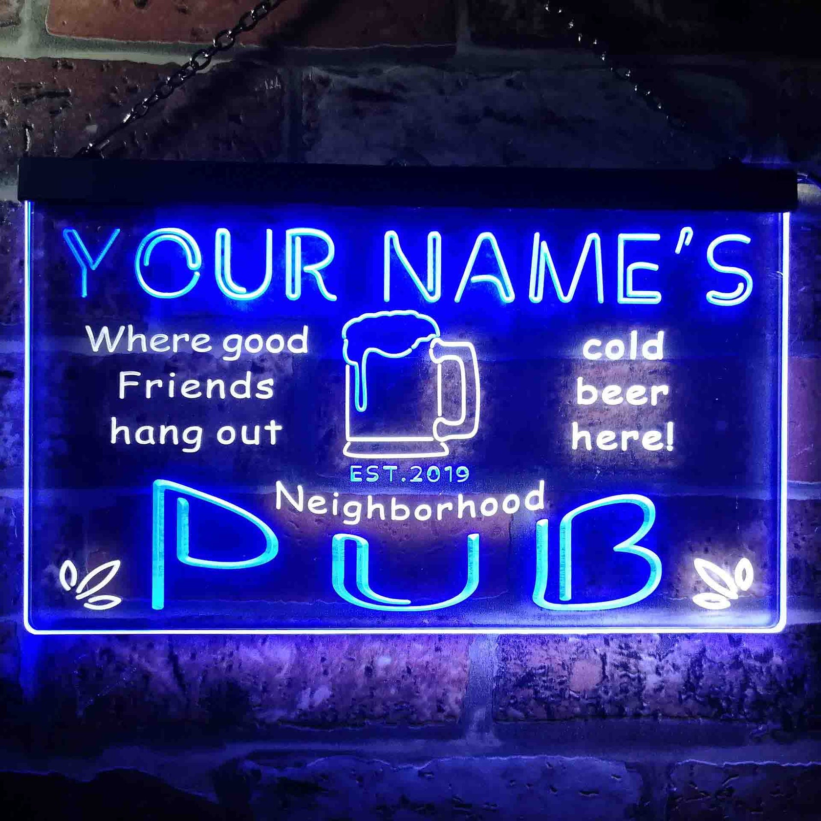 Personalized Neighborhood Pub Two Colors Home Bar LED Sign (Three Size ...