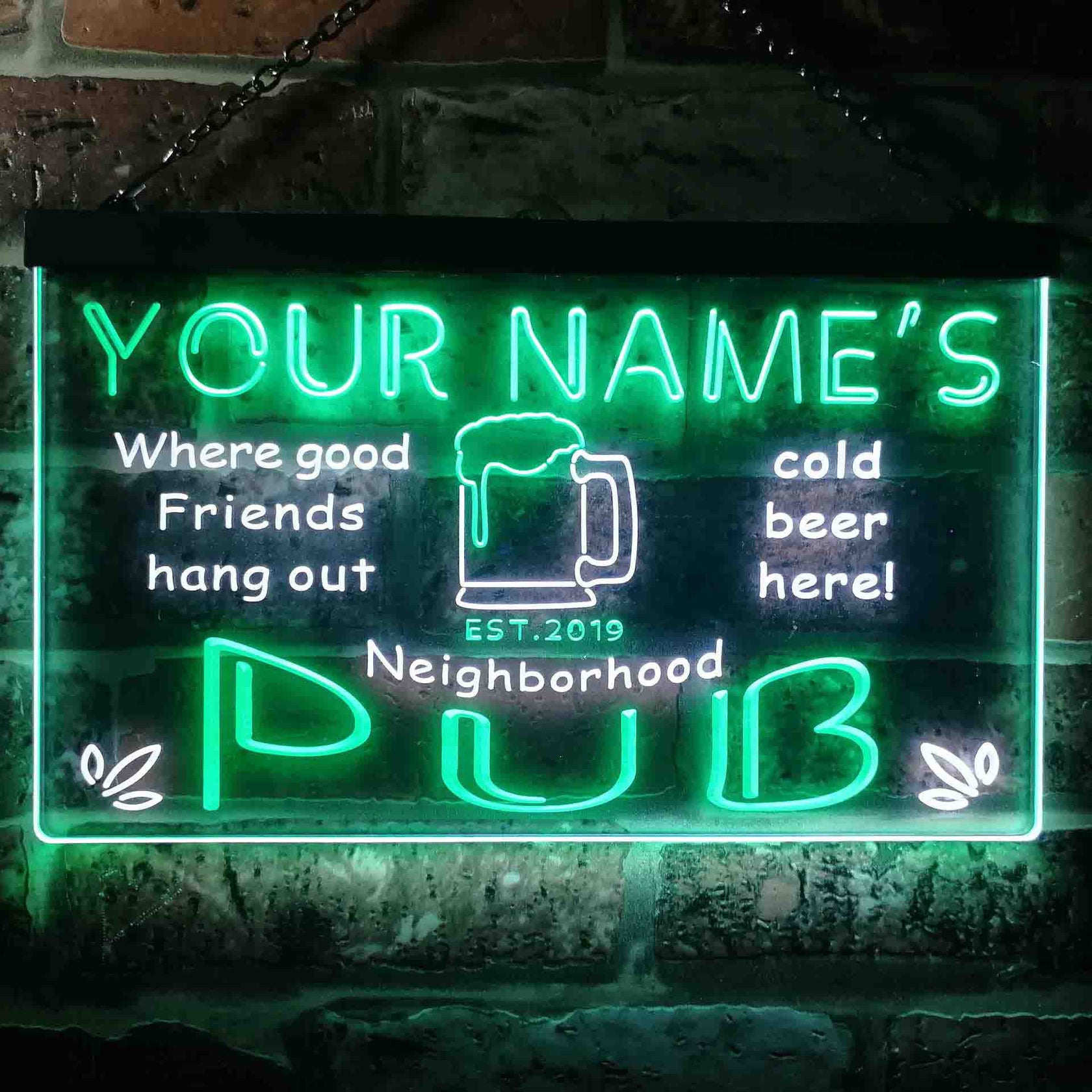 Personalized Neighborhood Pub Two Colors Home Bar LED Sign (Three Size ...