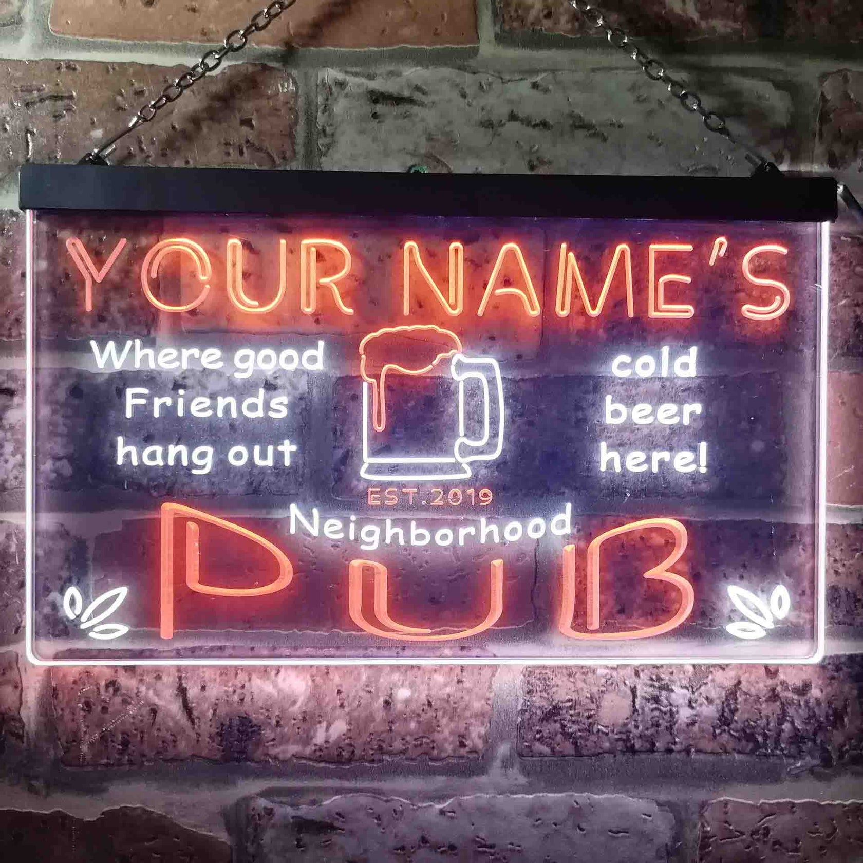 Personalized Neighborhood Pub Two Colors Home Bar LED Sign (Three Size ...