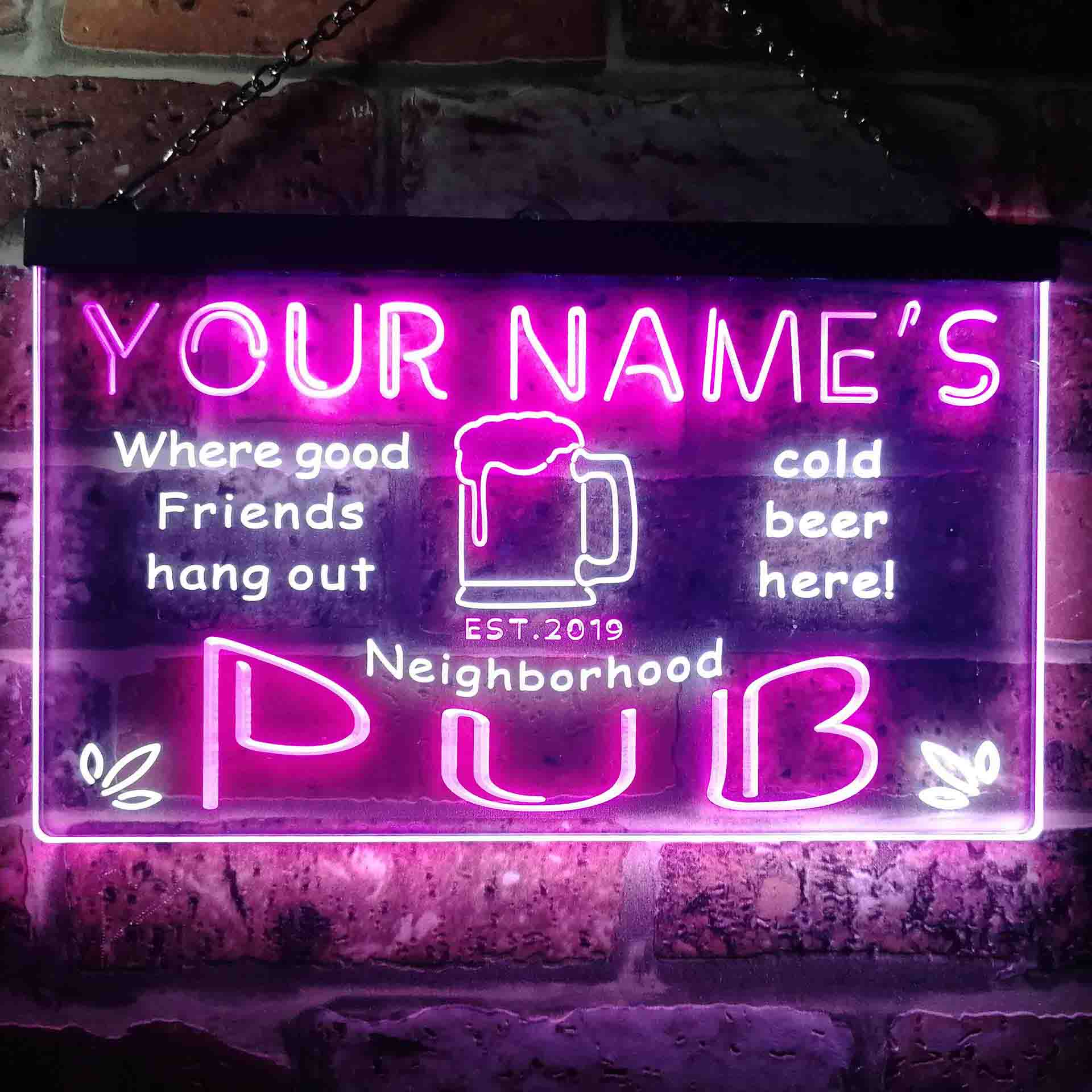 Personalized Neighborhood Pub Two Colors Home Bar LED Sign (Three Size ...